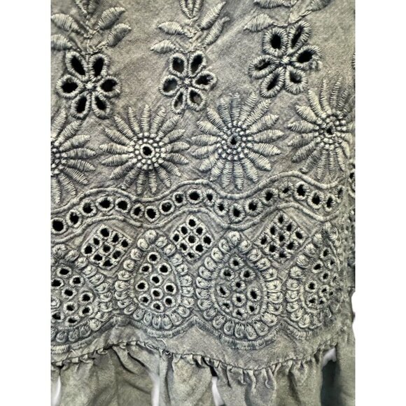 Romeo & Juliet Couture Western Med Denim Chambray Sleeveless Dress Embroidered - Picture 3 of 9